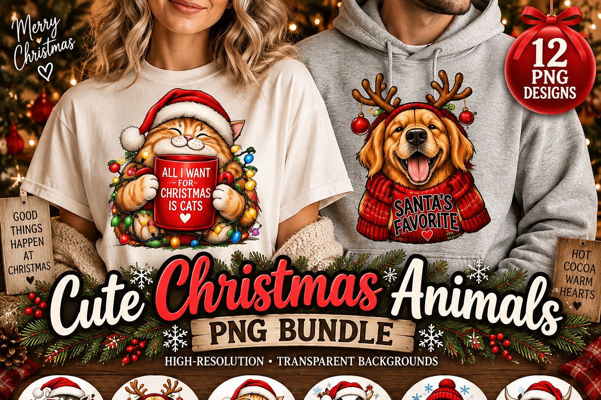 Christmas Animals PNG Bundle 28 pics, a Decorative Illustration by ElDesignState (Photo 1 of 15)