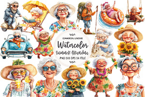 Watercolor Summer Grandma Clipart, an Illustration by OK Design