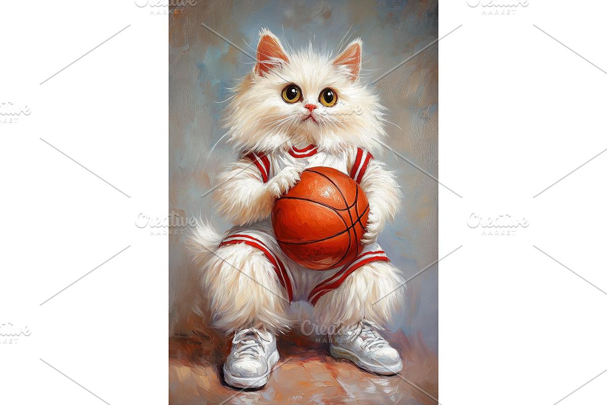 Basketball Turkish Angora Cat Art, an Animal Illustration by Art Paradise Studios