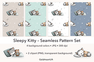 Sleepy kitty Patterns & Clipart