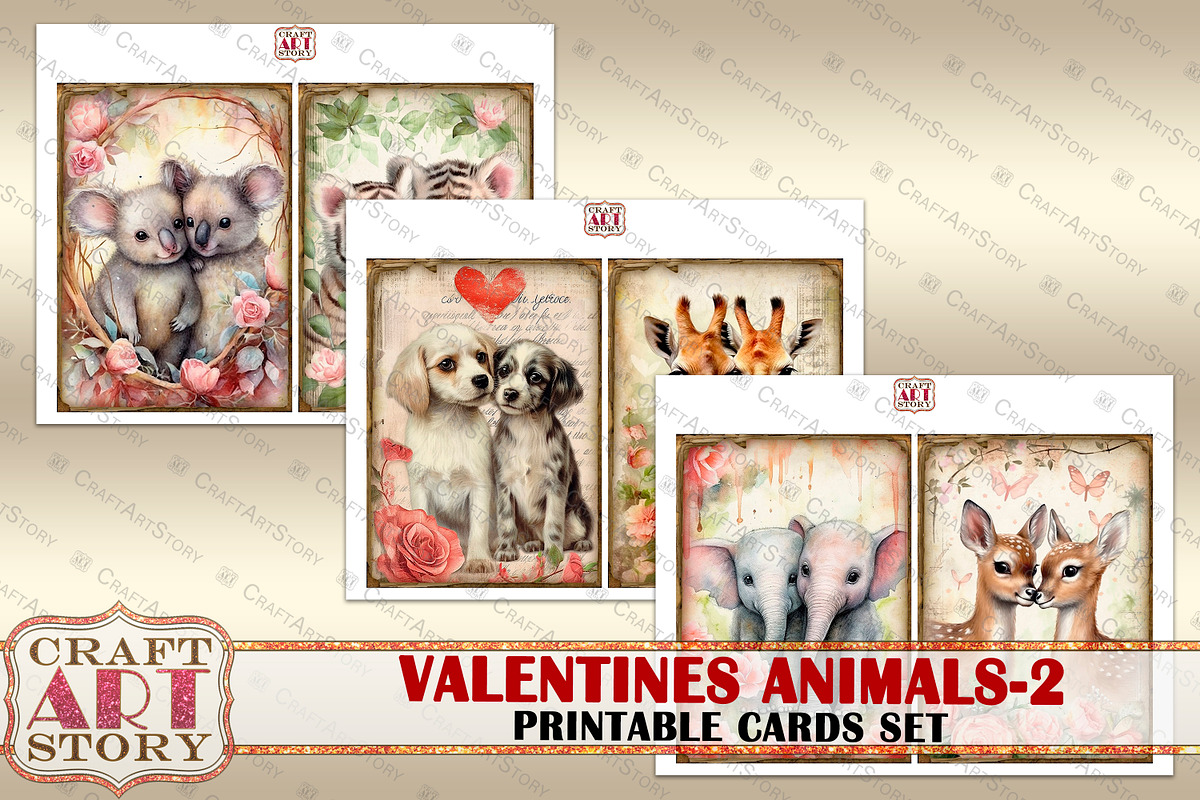 Valentines animals cards set-2, an Animal Illustration by CraftArtStory (Photo 3 of 7)