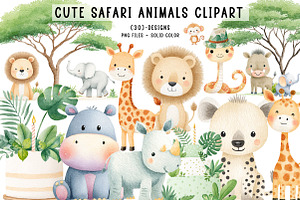 Cute Safari Animals Clipart, an Illustration by CreationArt