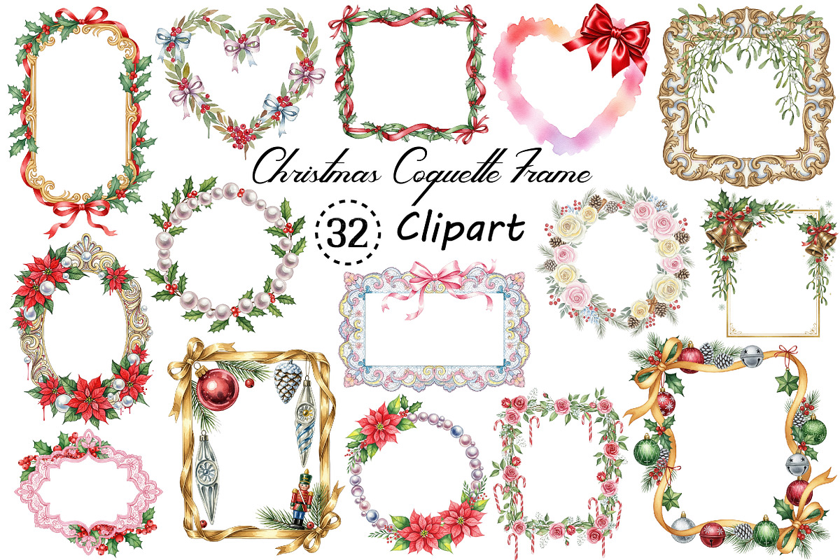Christmas Coquette Frame Clipart, an Illustration by Creative Art (Photo 1 of 8)