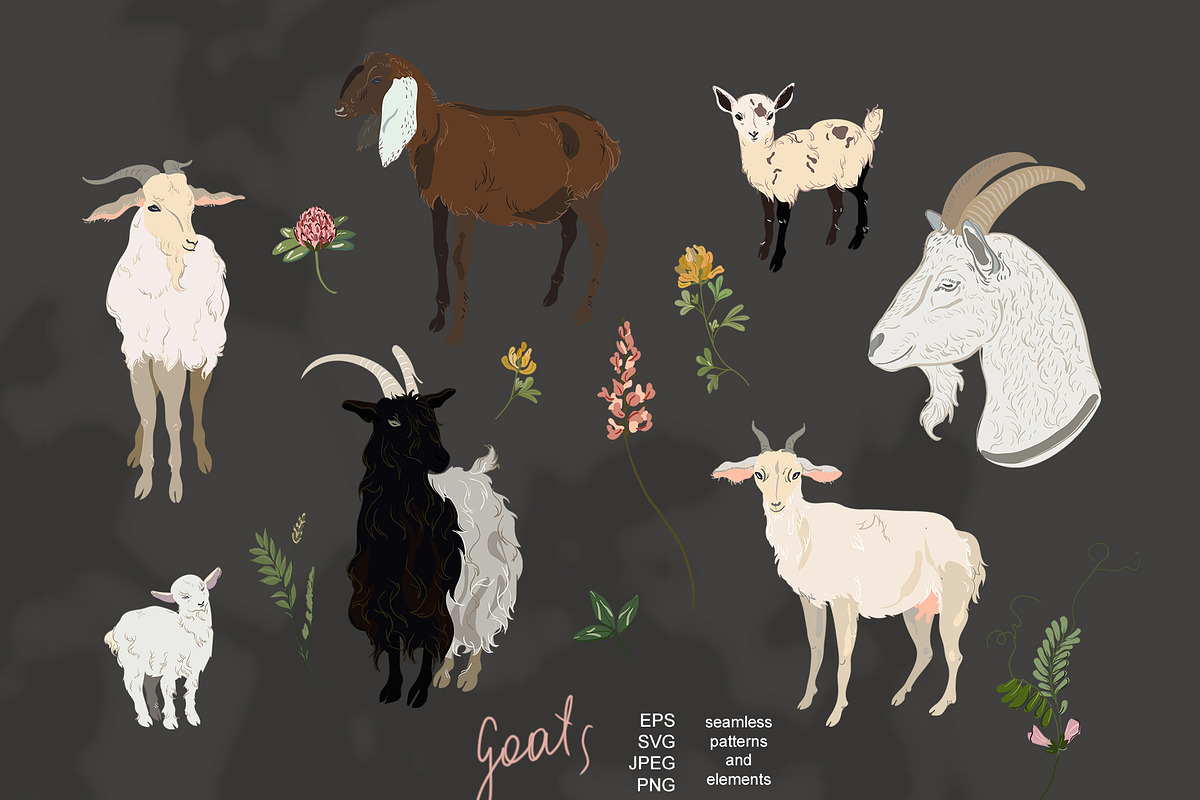 Goat seamless + clipart vector set, a Pattern Graphic by PatternsBlooming (Photo 4 of 8)