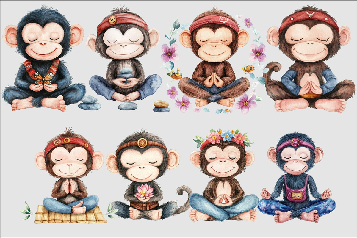 cute monkey meditating Clipart, an Illustration by Design Market (Photo 5 of 5)