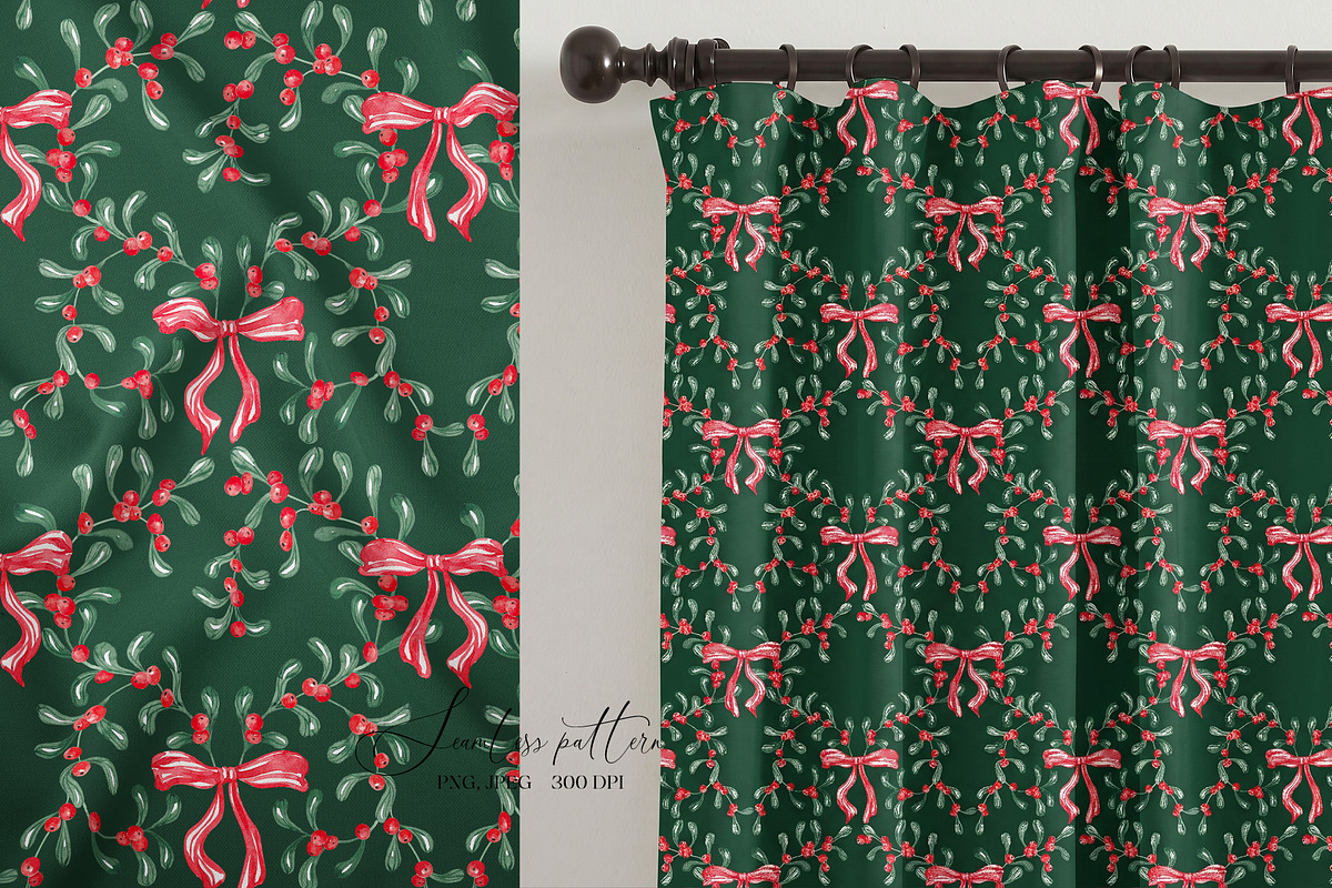 Christmas Mistletoe Ornamental Print, a Pattern Graphic by SirenaArt (Photo 11 of 18)