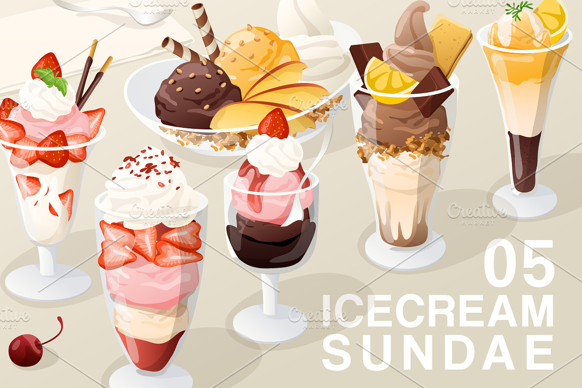 Set of Icecream Sundae 05, an Object Graphic by Daraon