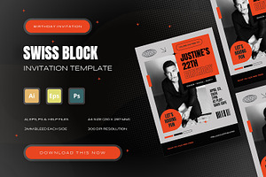 Swiss Block - Birthday Invitation, an Invitation Template by StreaksideStd