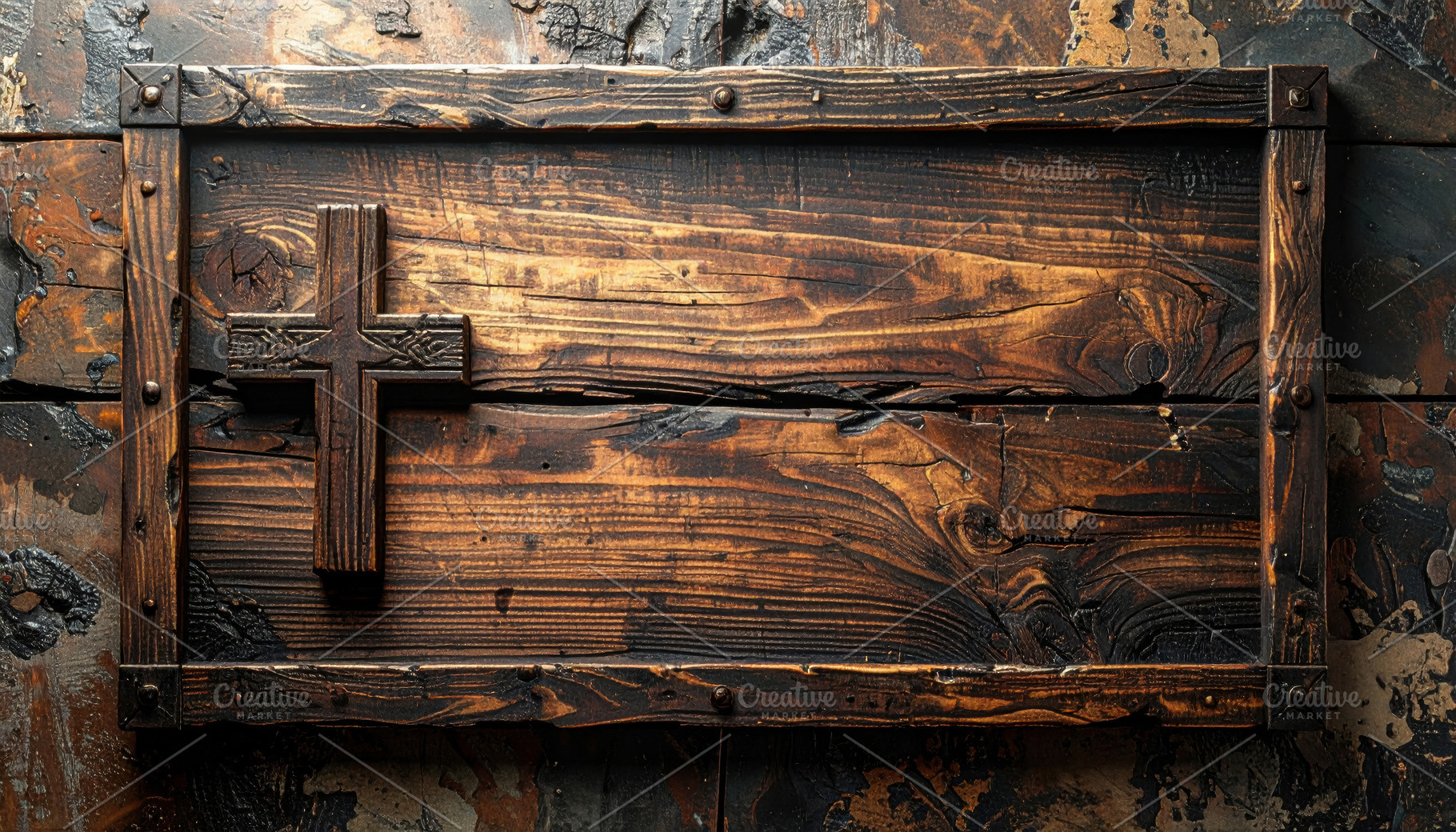 Rustic Wooden Cross on Weathered Wall, a Sports & Recreation Photo by Davizro's Market