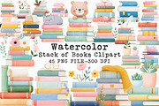 Watercolor Stack of Books Clipart, an Illustration by Libby Wishes (Thumbnail 1 of 5)