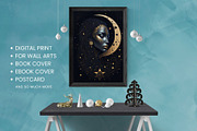 Moon Lady Digital Wall Art Prints, a Person Illustration by Traveling Designer (Thumbnail 2 of 2)