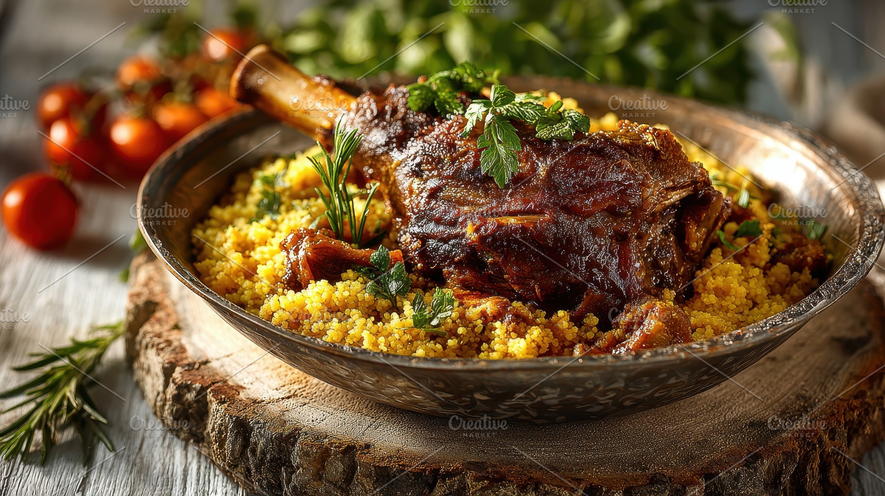 Roasted Lamb Shank with Couscous a d, a Photo by Pixeness Studio