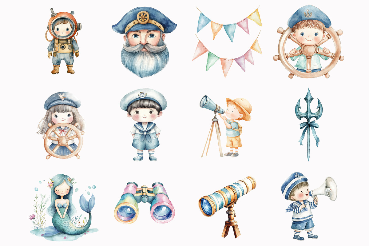 Watercolor Nautical Clipart, an Illustration by Design Market (Photo 4 of 4)