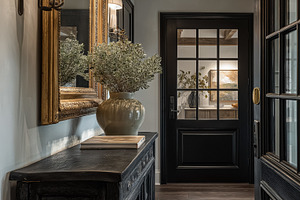 Interior foyer creating an inviting atmosphere with a styled console table, mir, an Architecture Photo by Studio ANNA