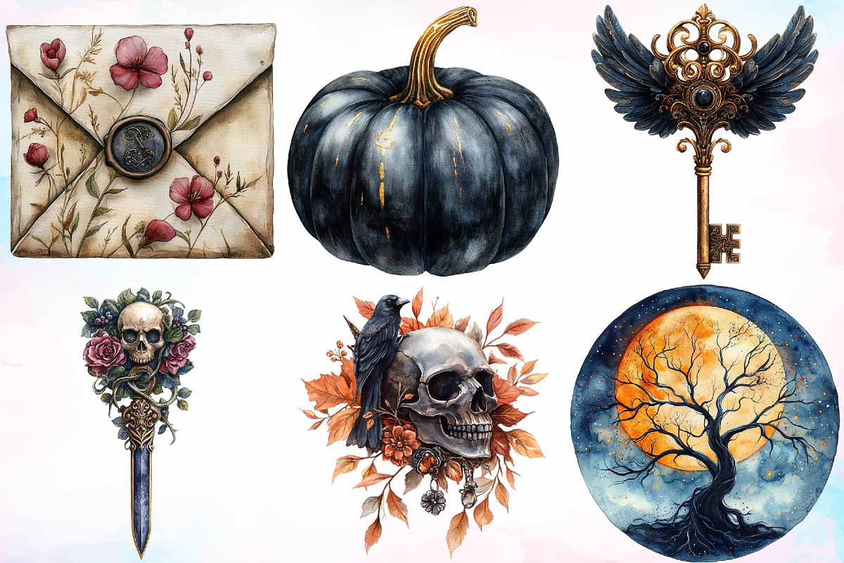Watercolor Gothic Autumn Clipart PNG, a Seasonal Illustration by Canvas Craft (Photo 2 of 3)