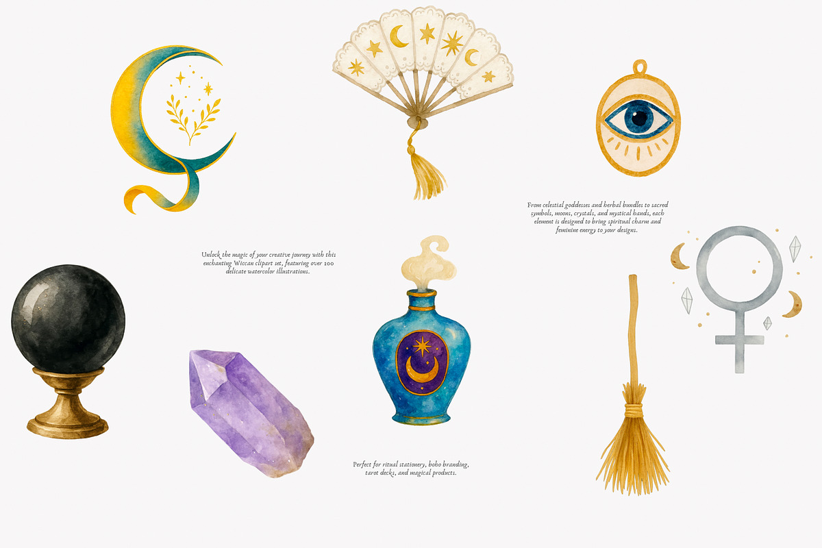 wiccan clipart mystical elements set, a Decorative Illustration by Patishop Art (Photo 4 of 10)
