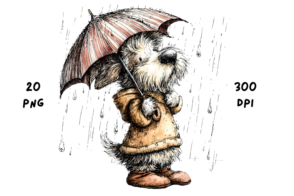 Whimsical Rainy Dog Clipart, an Animal Illustration by GiraffeCreative (Photo 18 of 20)