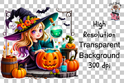 10 Halloween Witch Clipart PNG, a Graphic by Clipart Studio (Thumbnail 9 of 11)