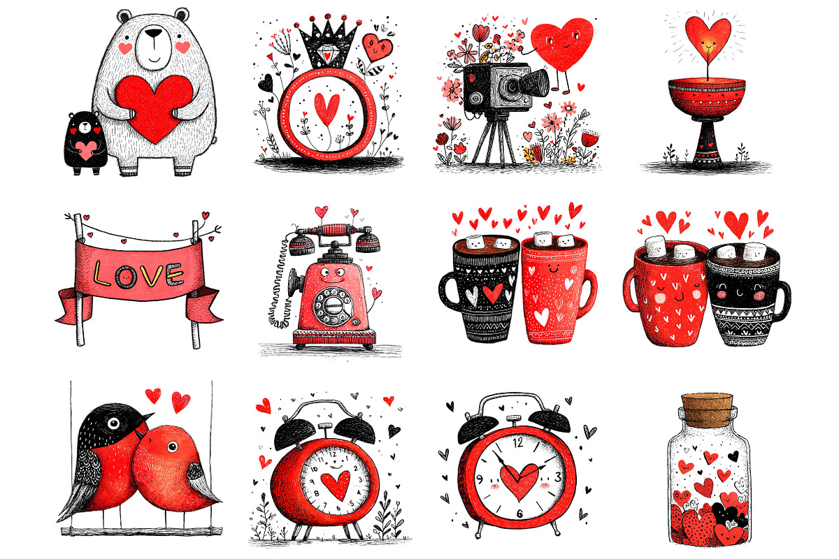 Cute Valentine Clipart, an Illustration by DreamArtGraphic (Photo 2 of 4)