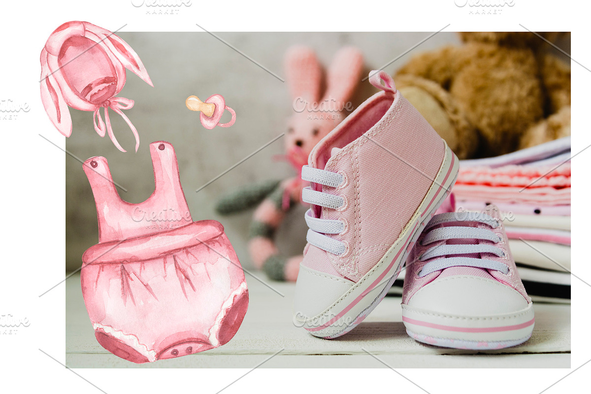 Watercolor Kids Toys & Clothes, an Object Illustration by MayaNavits (Photo 16 of 17)