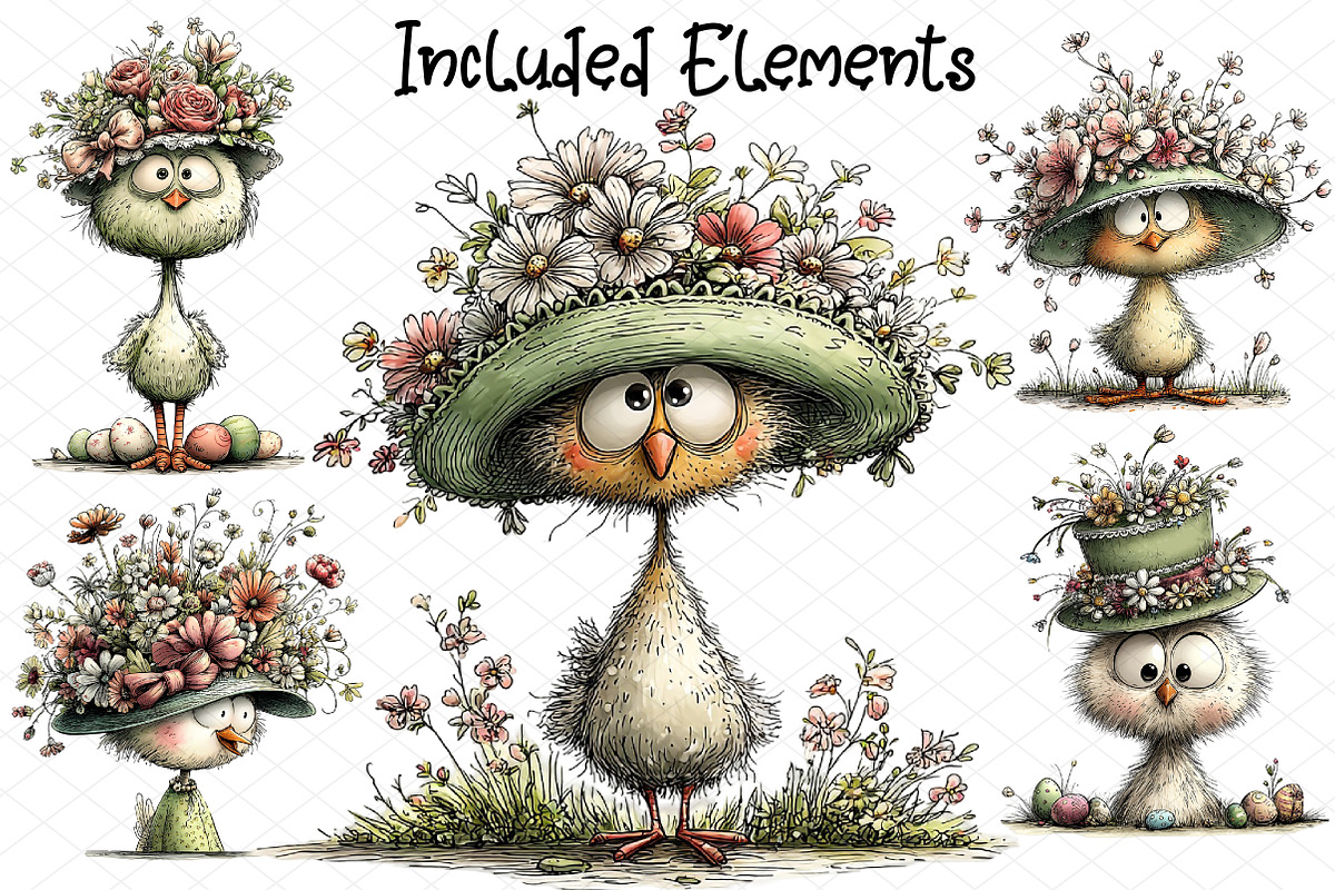 Easter Floral Chick Clipart, an Illustration by cherrydesign (Photo 2 of 4)