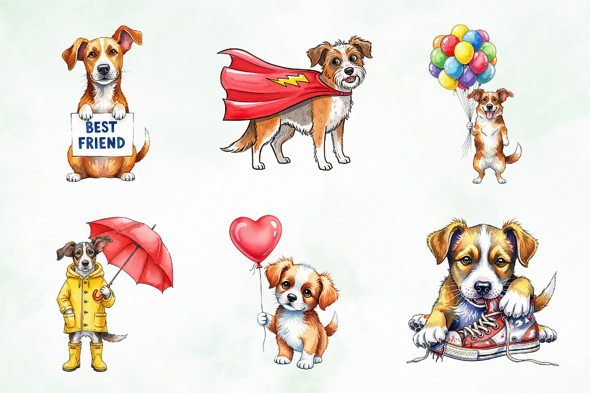 Quirky Dogs Sublimation Clipart, an Illustration by Creative Art (Photo 2 of 10)