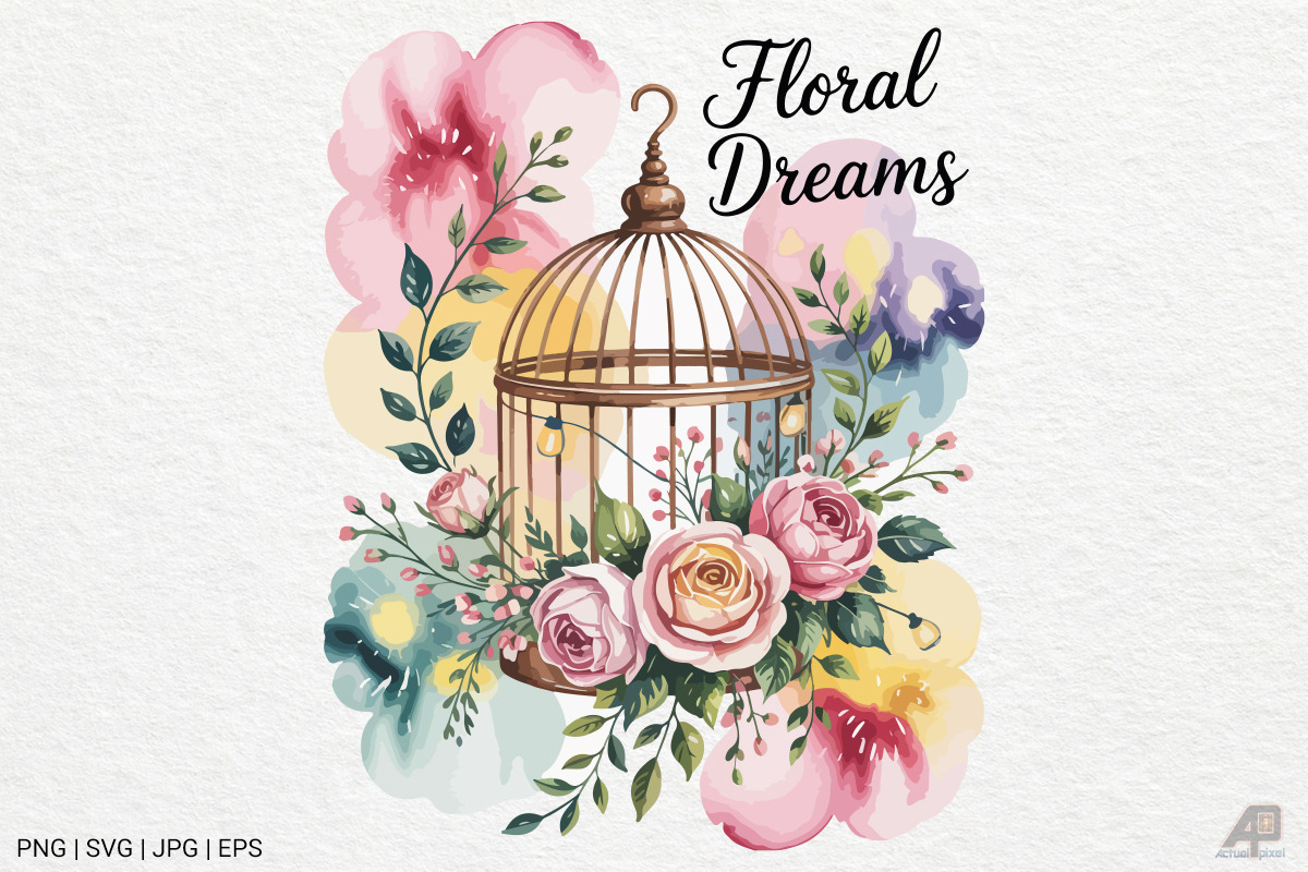 Vintage Floral Birdcage Bundle, an Illustration by Actual Pixel (Photo 9 of 12)