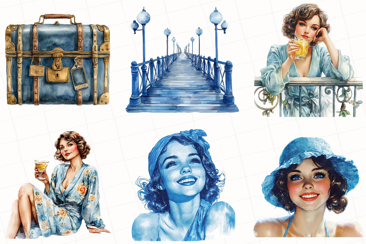 1920s Blue Summer Clipart, an Illustration by OK Design (Photo 4 of 5)