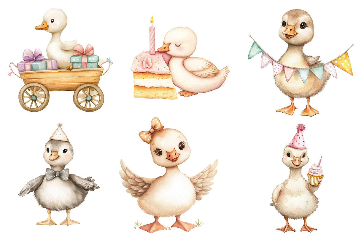 Watercolor Baby Goose Birthday png, an Icon by Watercolor design (Photo 3 of 5)