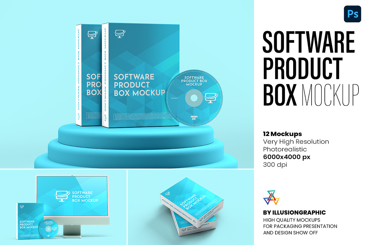 Software Product Box Mockup, a Packaging Mockup by Illusiongraphic (Photo 1 of 25)