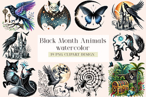 Watercolor Black Month Animals, a Seasonal Illustration by DreamArtGraphic