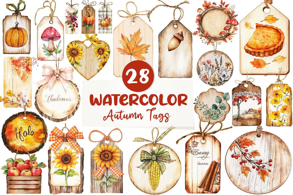 Vintage Wooden Autumn Tags Clipart, an Illustration by CreationArt (Photo 1 of 5)