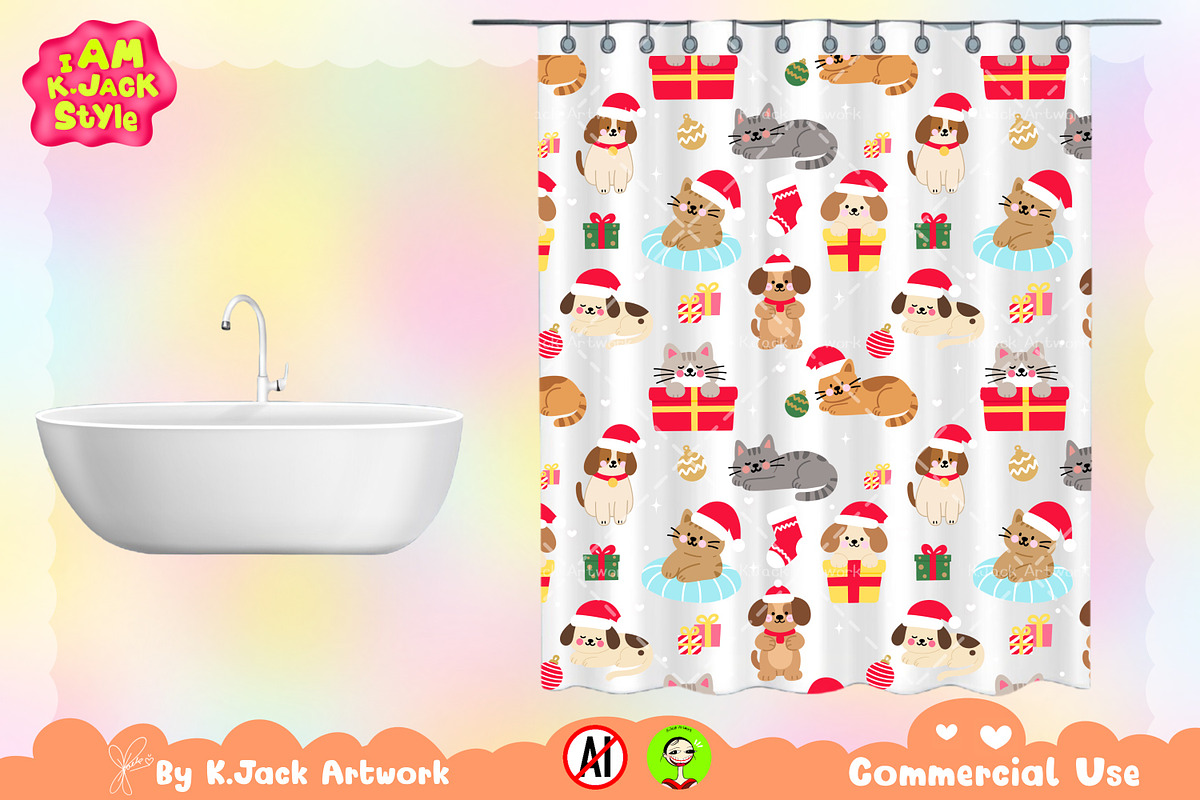 Christmas Pets Seamless Pattern, a Background Graphic by K.JackArtwork (Photo 7 of 8)