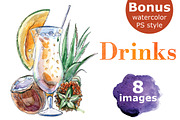 Watercolor drinks vector set, an Illustration by miminoshka (Thumbnail 1 of 7)