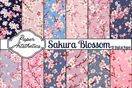 Sakura Blossom Digital Paper, a Pattern Graphic by Paper Artsthetics