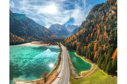 Aerial view of road, azure lakes, a Nature Photo by den-belitsky