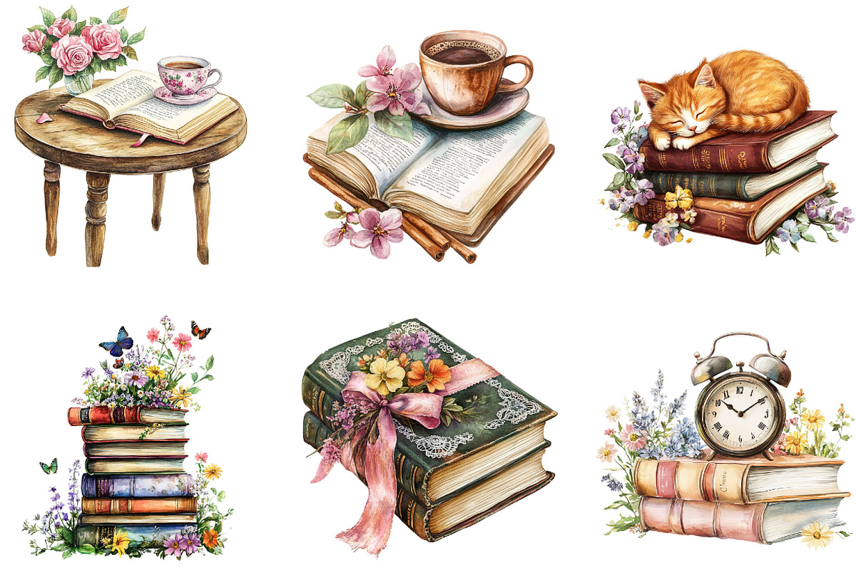 Book Lover Girl Reading Clipart, a Seasonal Illustration by Designking (Photo 5 of 5)
