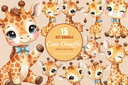 15 Bundle Watercolor Cute Giraffe, an Animal Illustration by Morspective (Thumbnail 1 of 8)