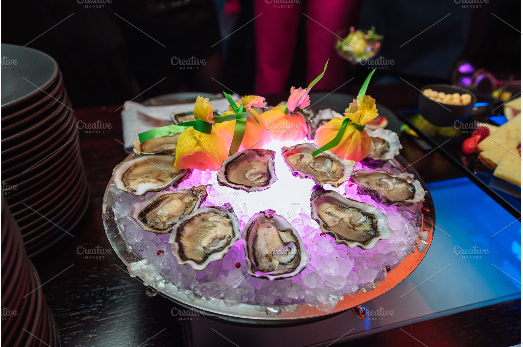 Fresh oysters served on ice with, a Nature Photo by Red Hot Chili Pepper Shop
