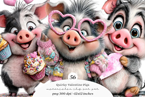 Quirky Valentine Pig Clipart, an Illustration by SinaCreation