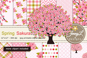 Cherry Blossoms Digital Paper, a Pattern Graphic by JennyL Designs (Thumbnail 1 of 6)