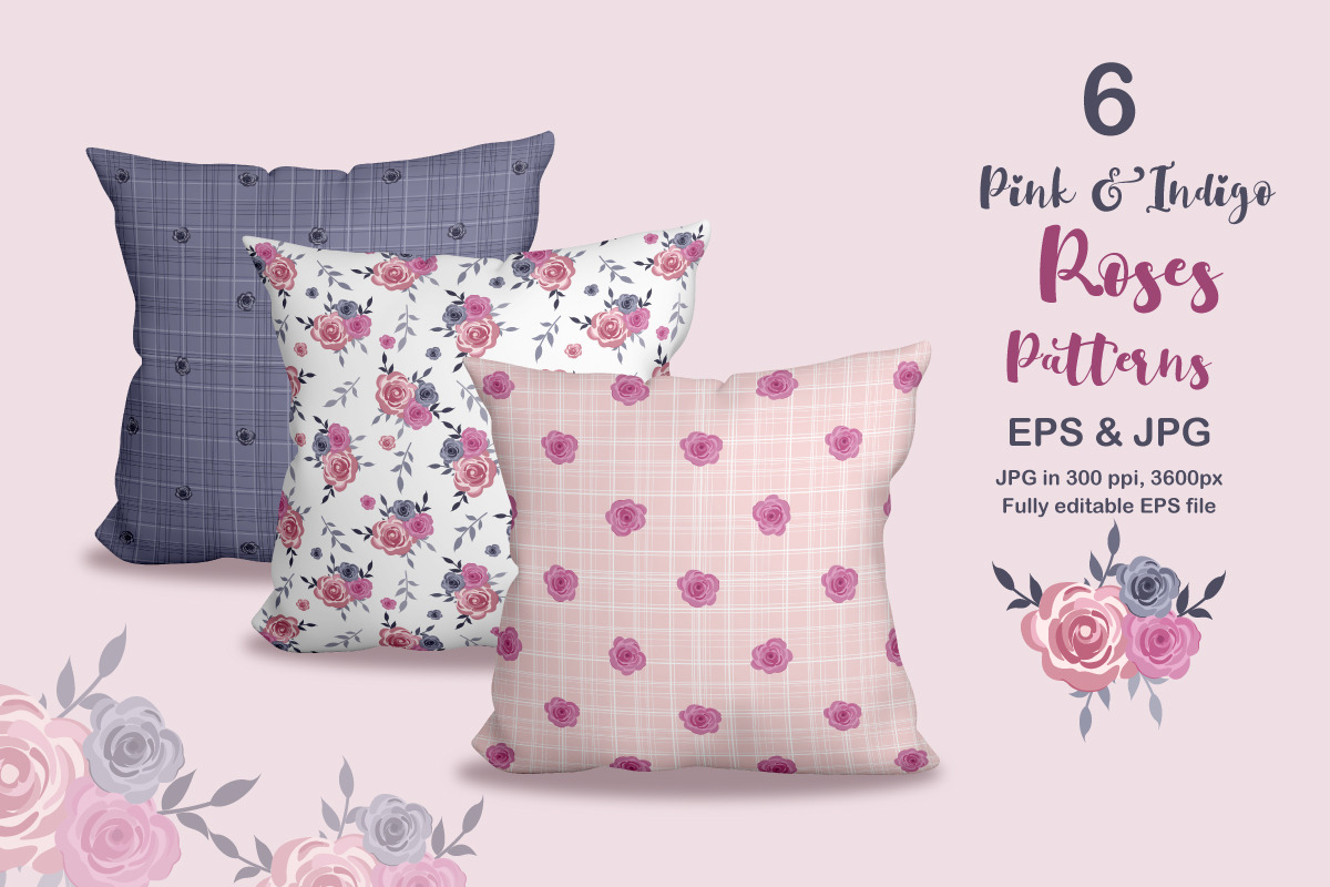 Pink & Indigo Roses Seamless Pattern, a Pattern Graphic by DrawStudio1988 (Photo 3 of 8)