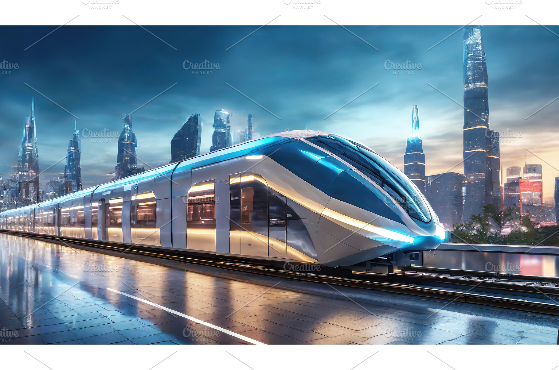 A high-speed futuristic train in a, a Transportation Photo by Igor Tichonow