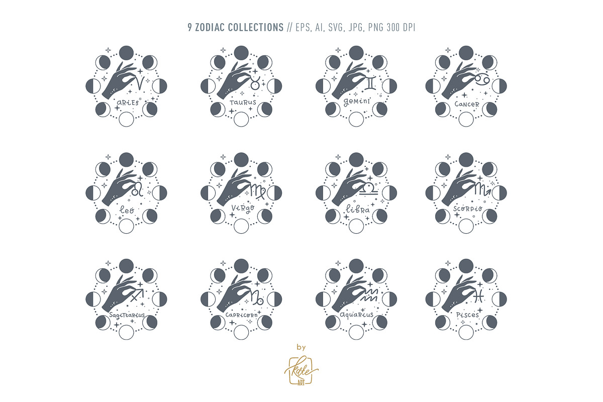 ZODIAC SIGNS LINE ART, an Object Illustration by Kate Art (Photo 13 of 19)