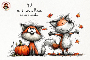 Quirky Autumn Fox Watercolor Clipart