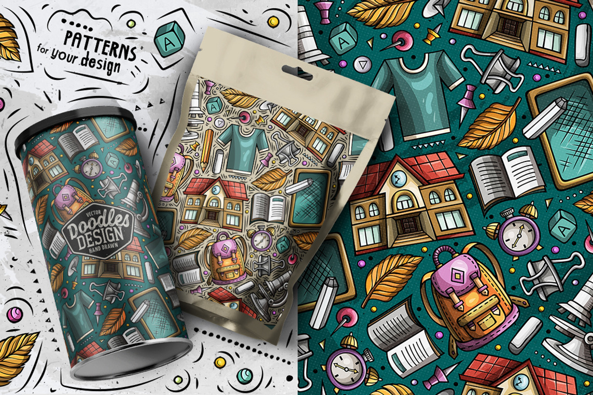 7 School Cartoon Seamless Patterns, a Pattern Graphic by BALABOLKA (Photo 4 of 8)