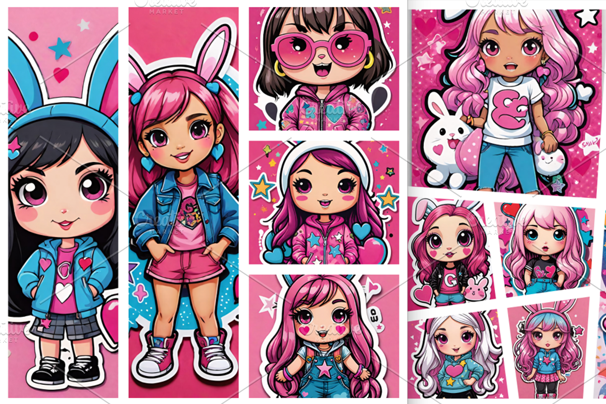 Kawaii Girl Stickers & Illustrations, an Illustration by ETARA by Mea Hau (Photo 1 of 16)