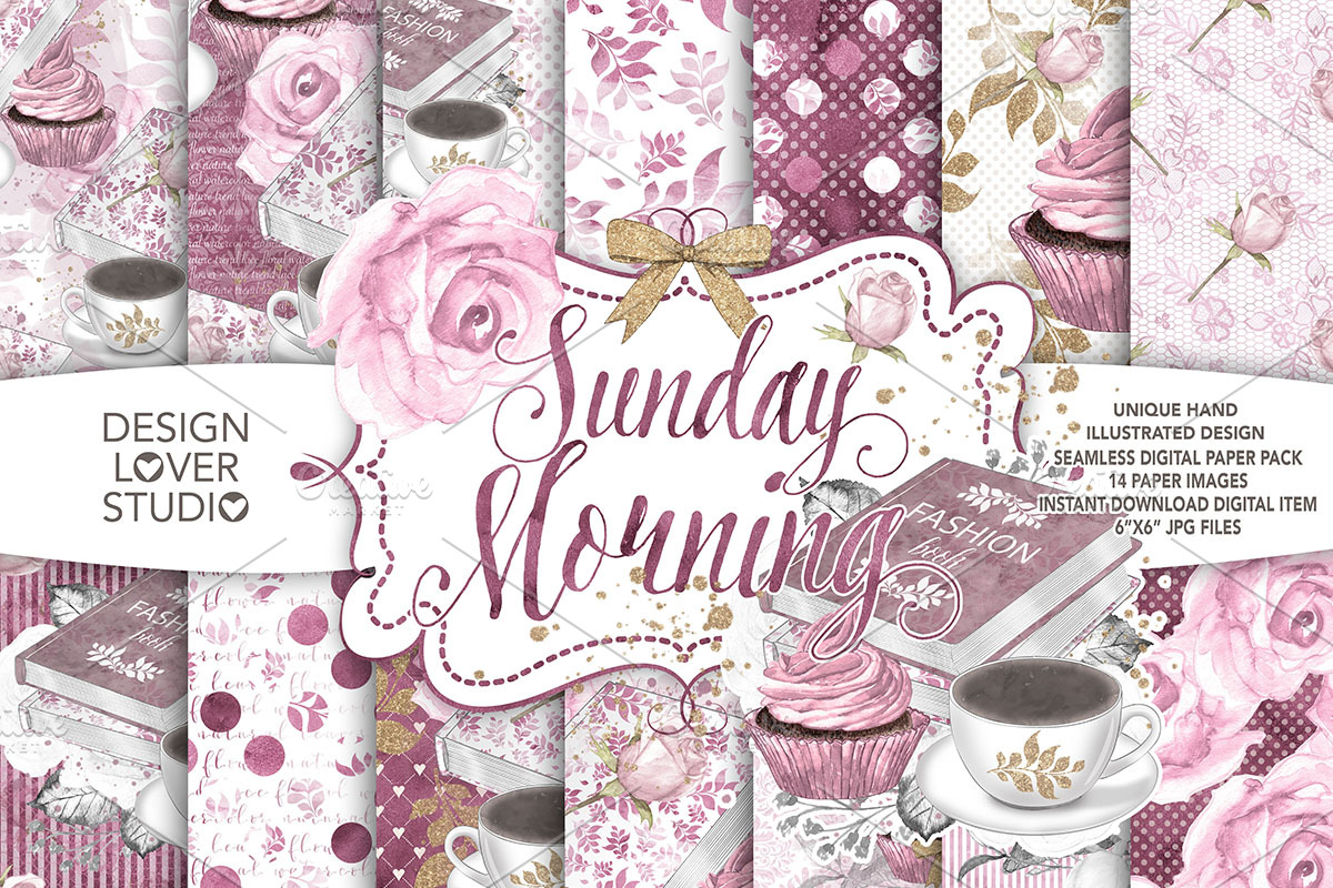 Watercolor Sunday Morning DP pack, a Pattern Graphic by designloverstudio