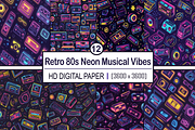Retro 80s Neon Musical Vibes, a Background Graphic by Printable Treasure (Thumbnail 1 of 6)