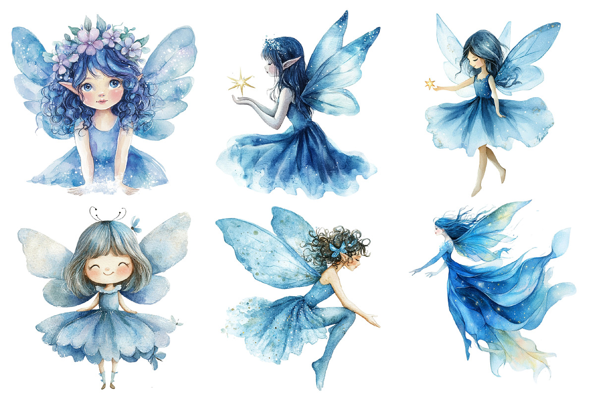 Watercolor Blue Fairy Clipart PNG, an Illustration by SinaCreation (Photo 2 of 5)